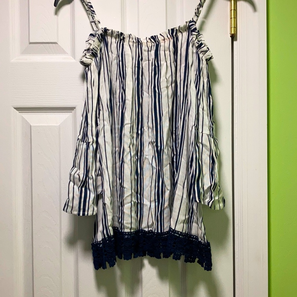 Navy blue and white blouse